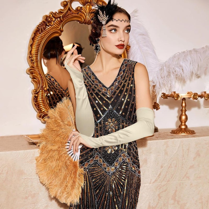 Yritioa Satin Opera Gloves Long Fingerless Elbow Length Costume Party Gloves - Image 5